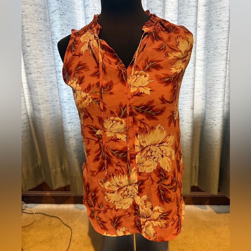 NWT LOFT Petite Floral Tie Neck Shell